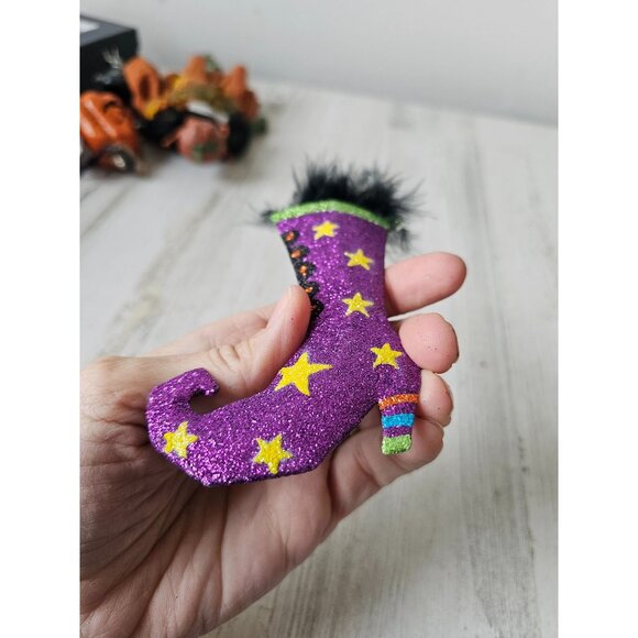 Pier 1 Witch boot shoe Halloween glitter ornament star feather Xmas tree unique - Picture 8 of 8